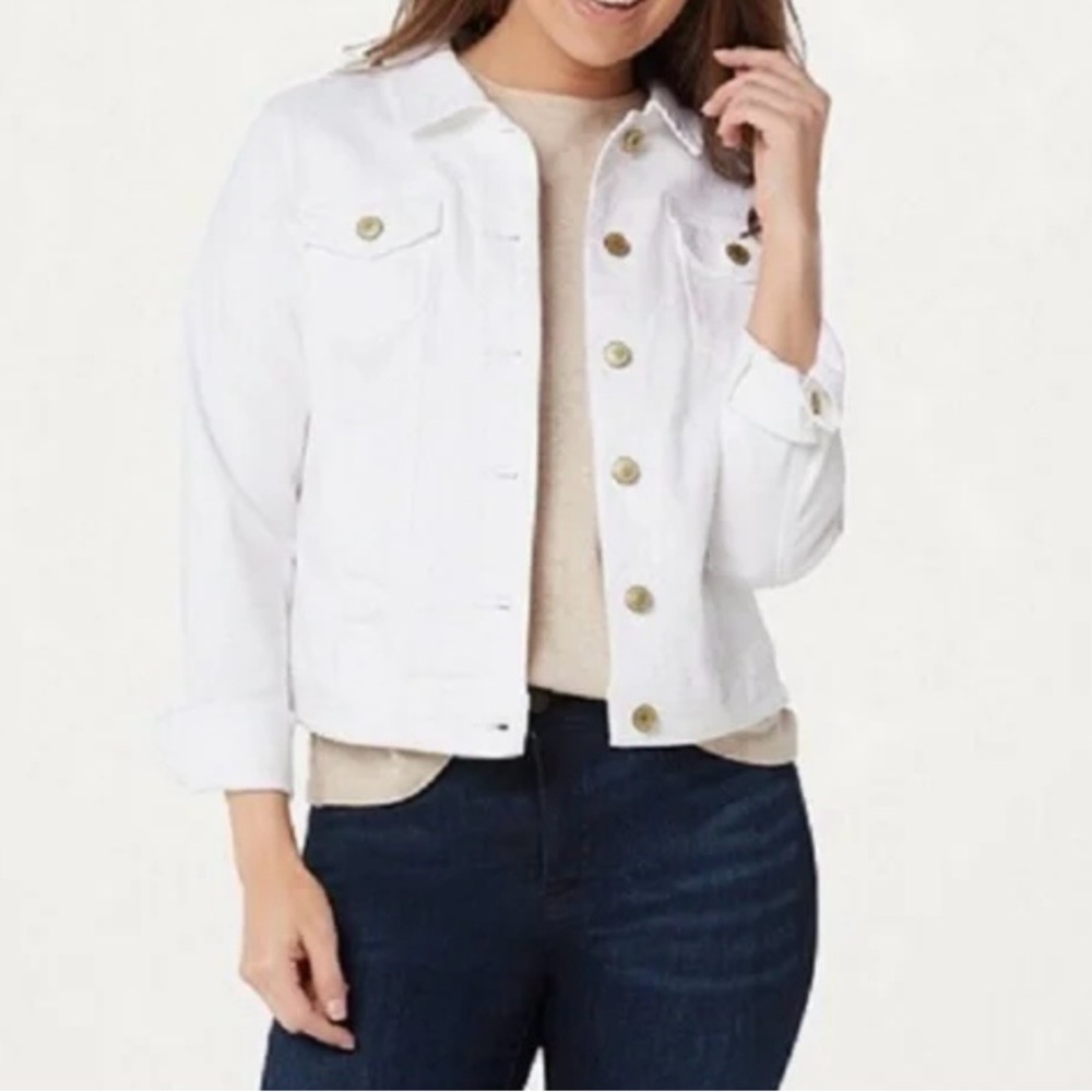 Isaac Mizrahi White Jean Jacket with Gold Buttons